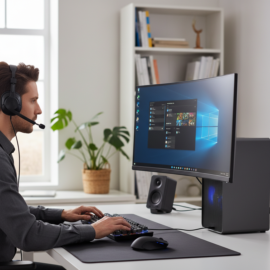 Person using a USB headset on a Windows PC to prevent microphone echo