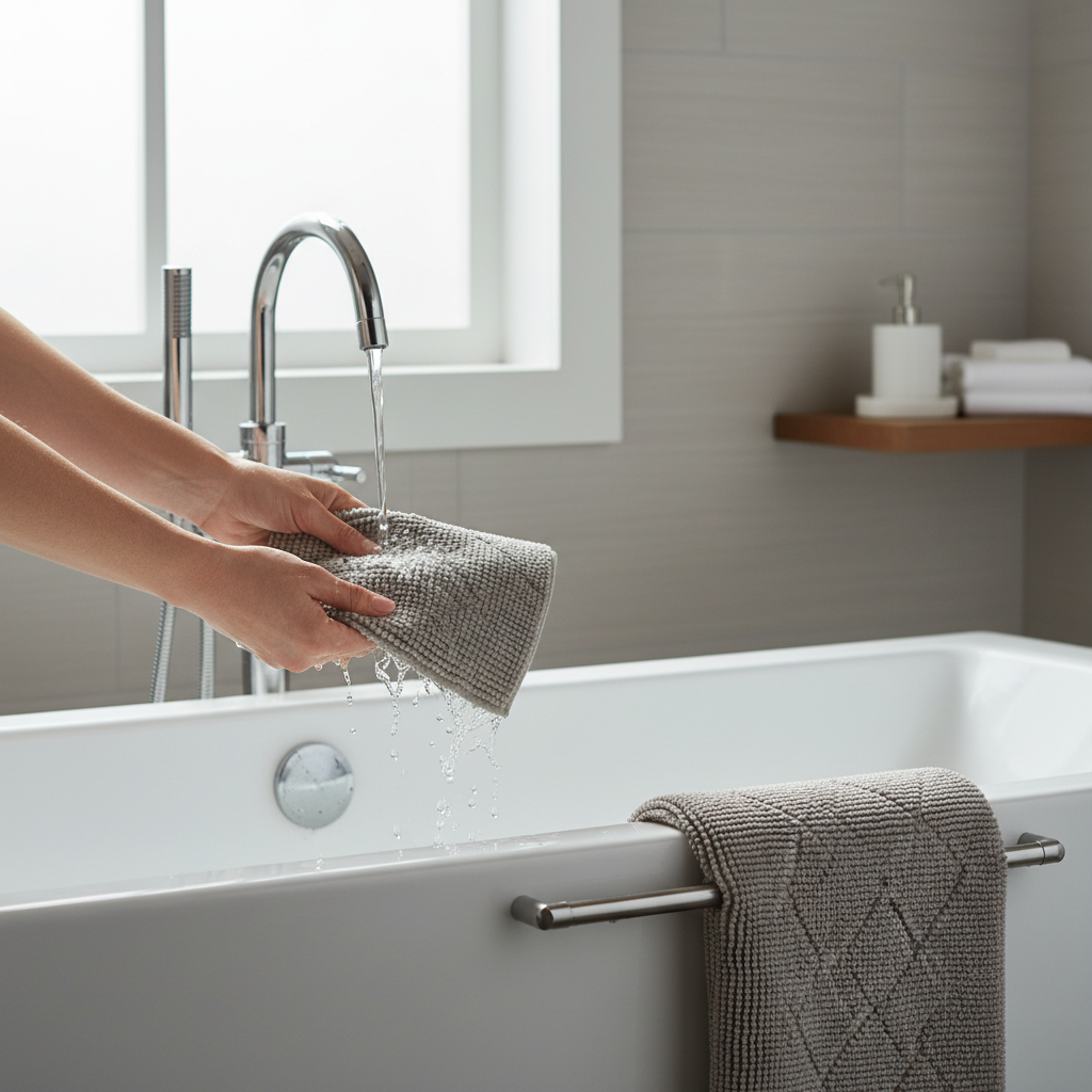 Cleaning and drying a non slip bath mat to prevent mildew buildup