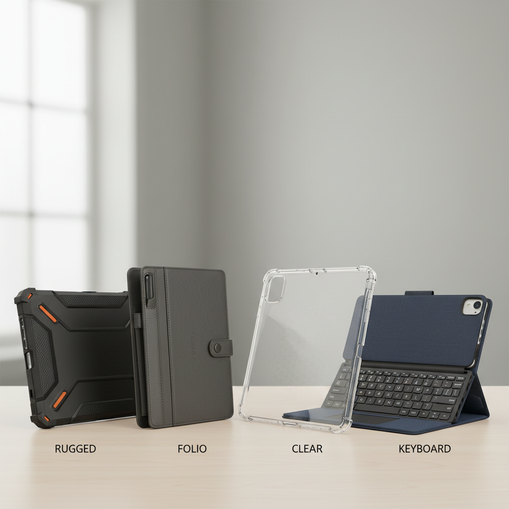 Budget tablet cases and protective designs side-by-side on a desk
