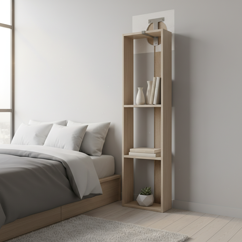 Wall-anchored tall narrow bookshelf for small rooms safety
