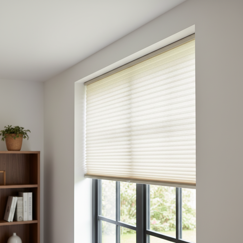 Close-up of a top-down bottom-up shade showing privacy at eye level