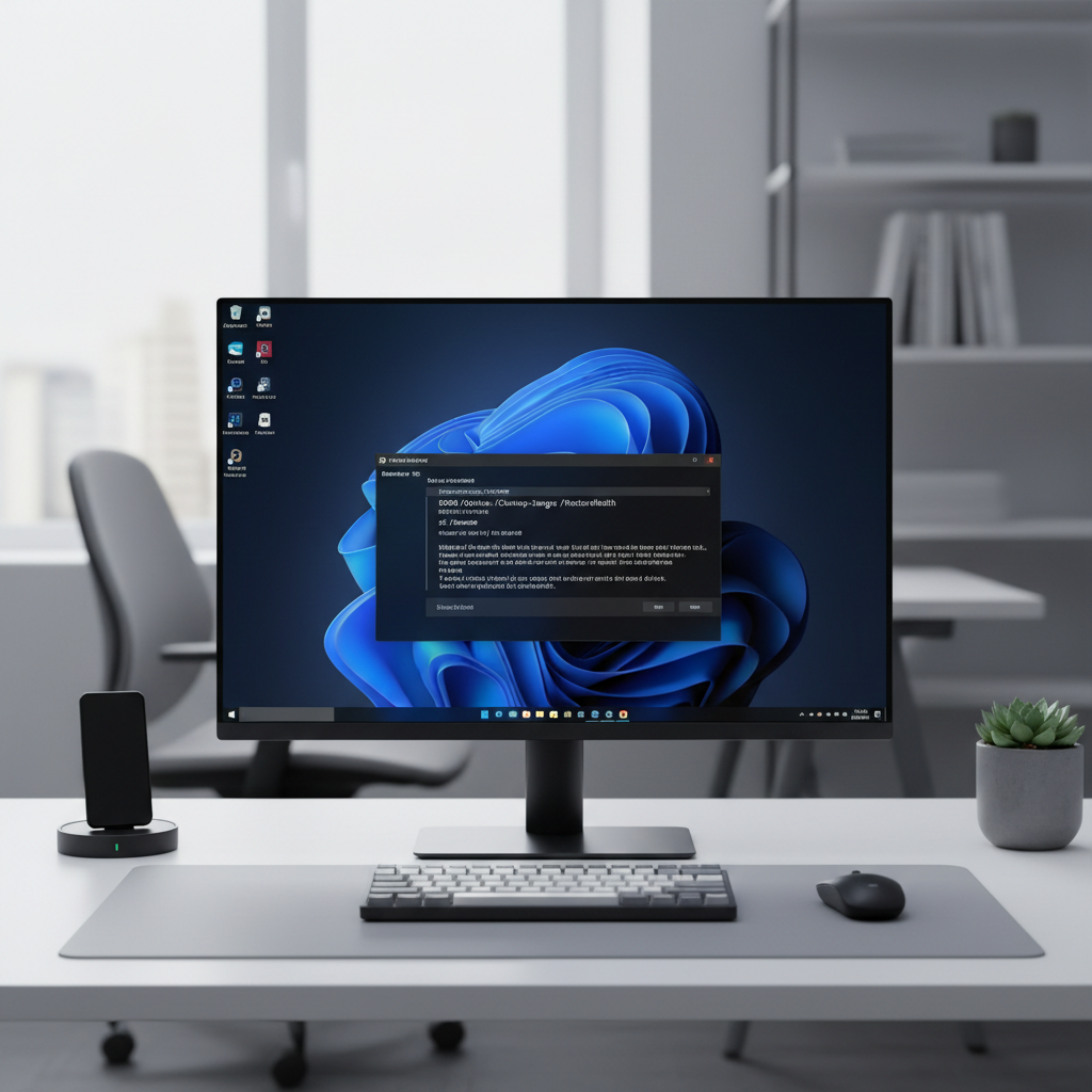 Admin Command Prompt running DISM and SFC to repair Windows Update errors