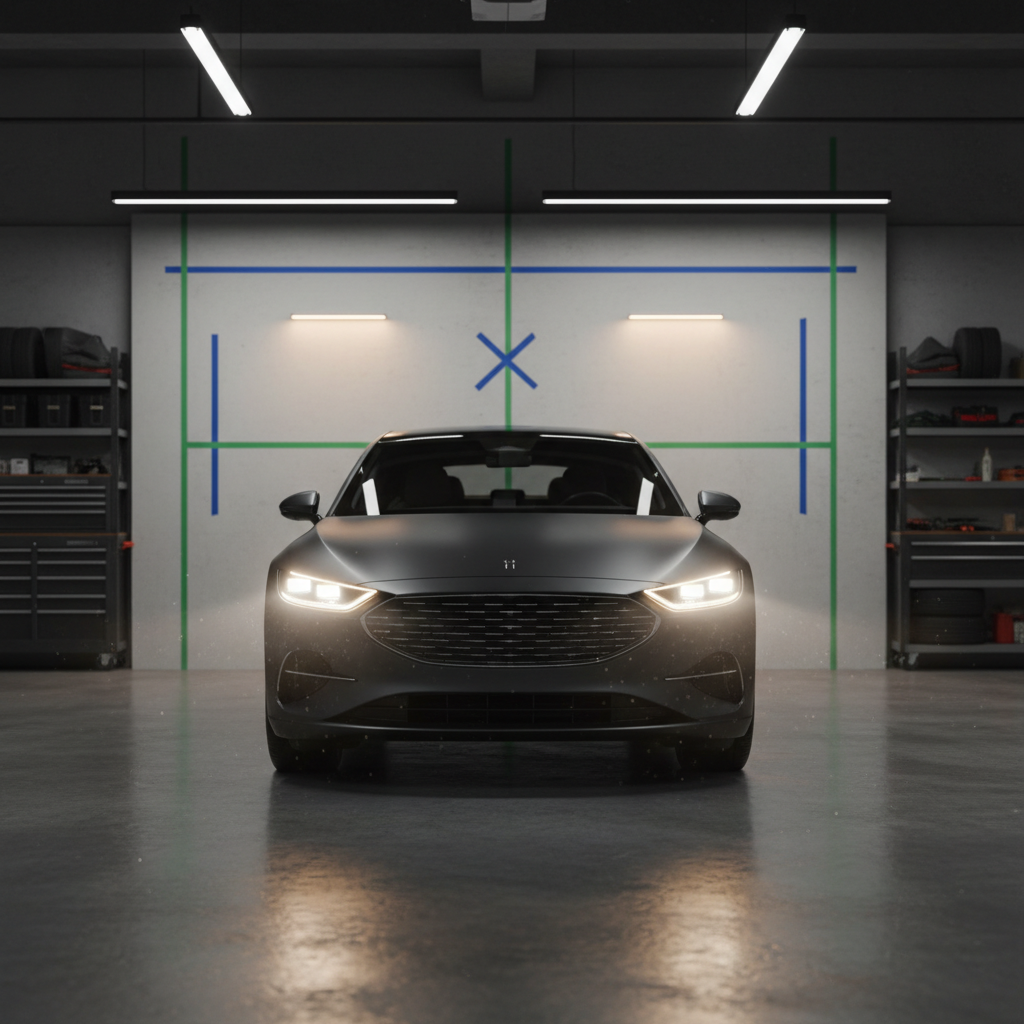 Headlight beam pattern aimed on a wall for LED headlight conversion