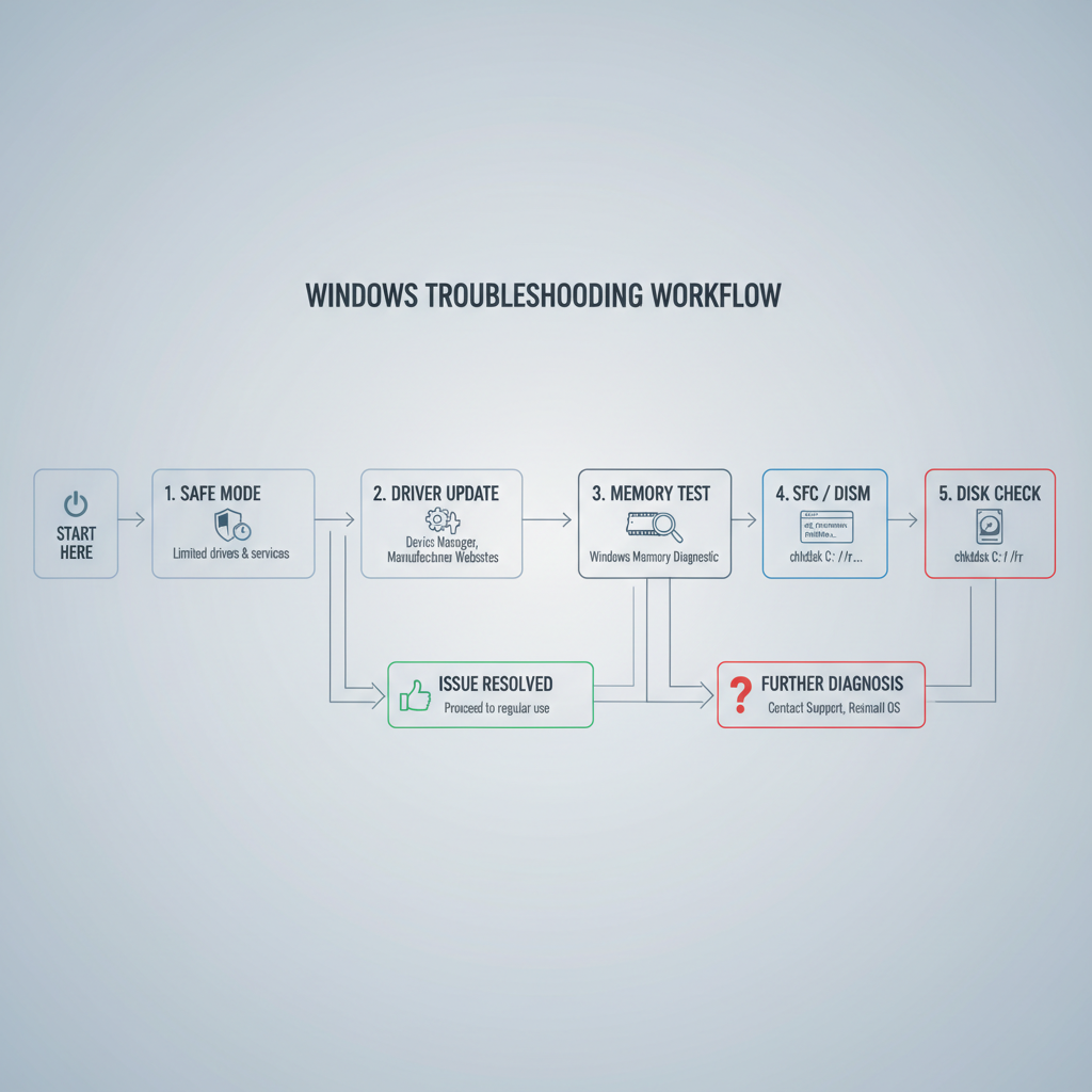 Windows diagnostic workflow for memory management blue screen error