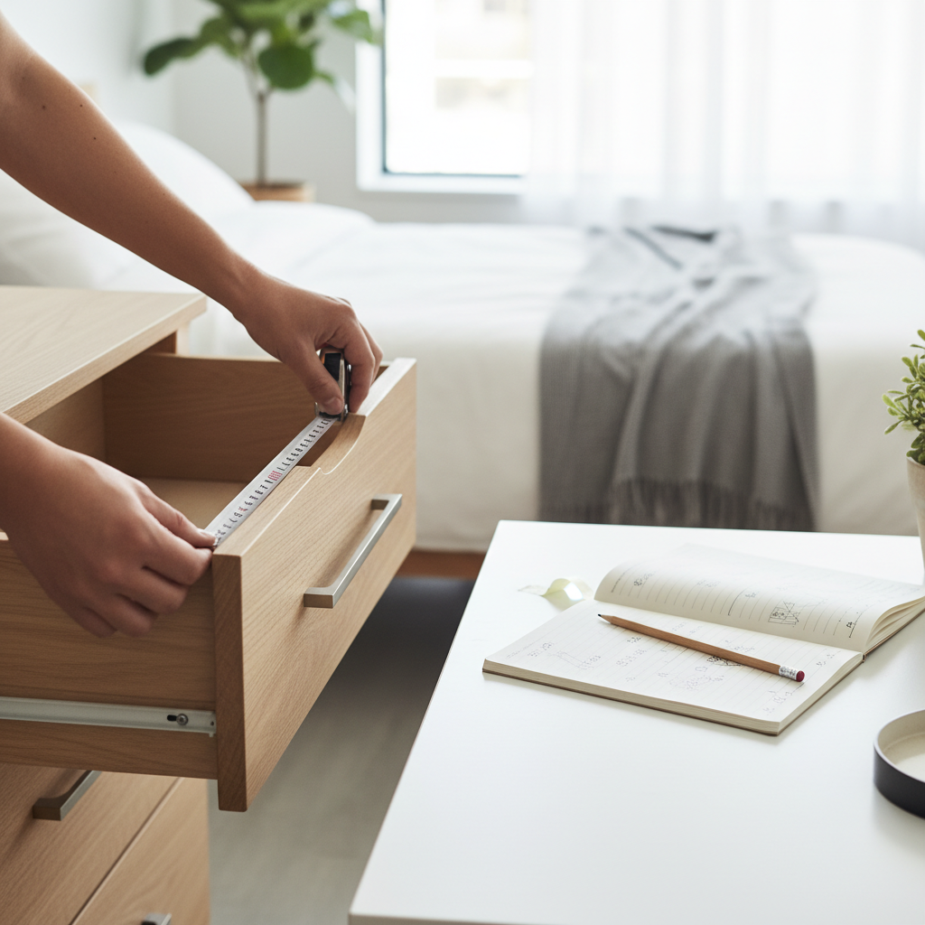 Measuring a dresser drawer interior for choosing drawer dividers