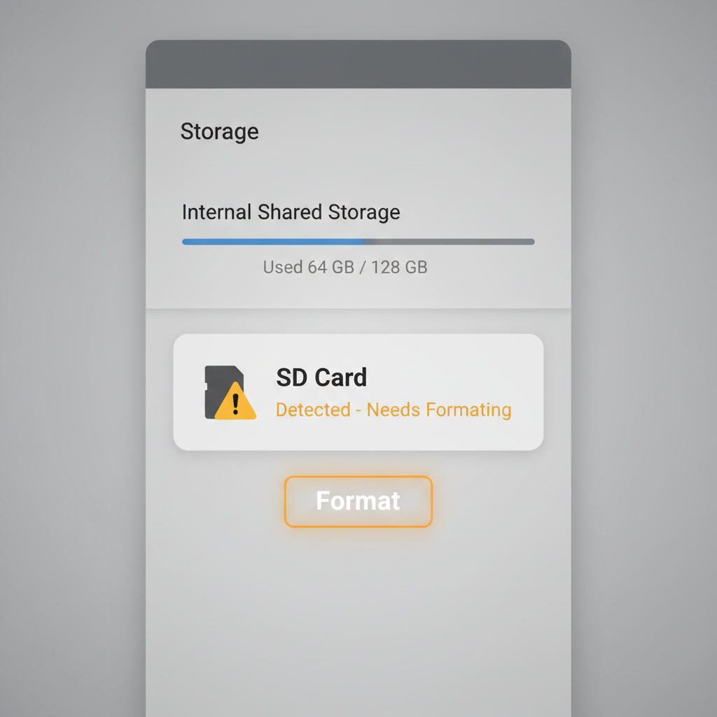 Android storage screen offering to format SD card after detection issue