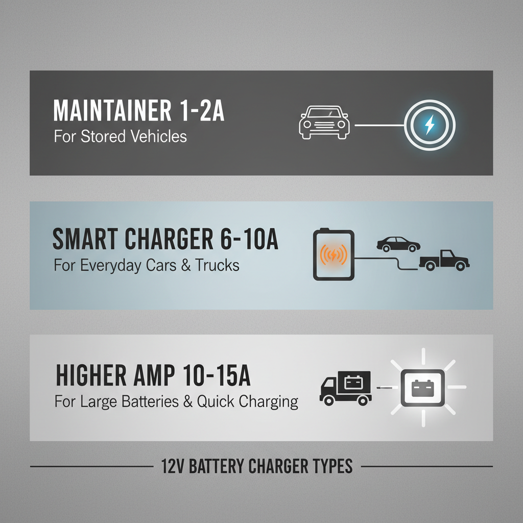 Comparison of 12V car battery charger amp ratings and use cases