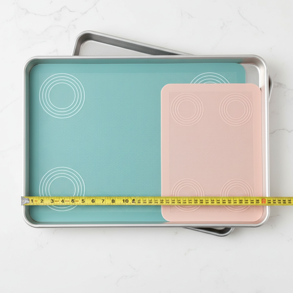 Silicone baking mat comparison with half sheet and quarter sheet sizes