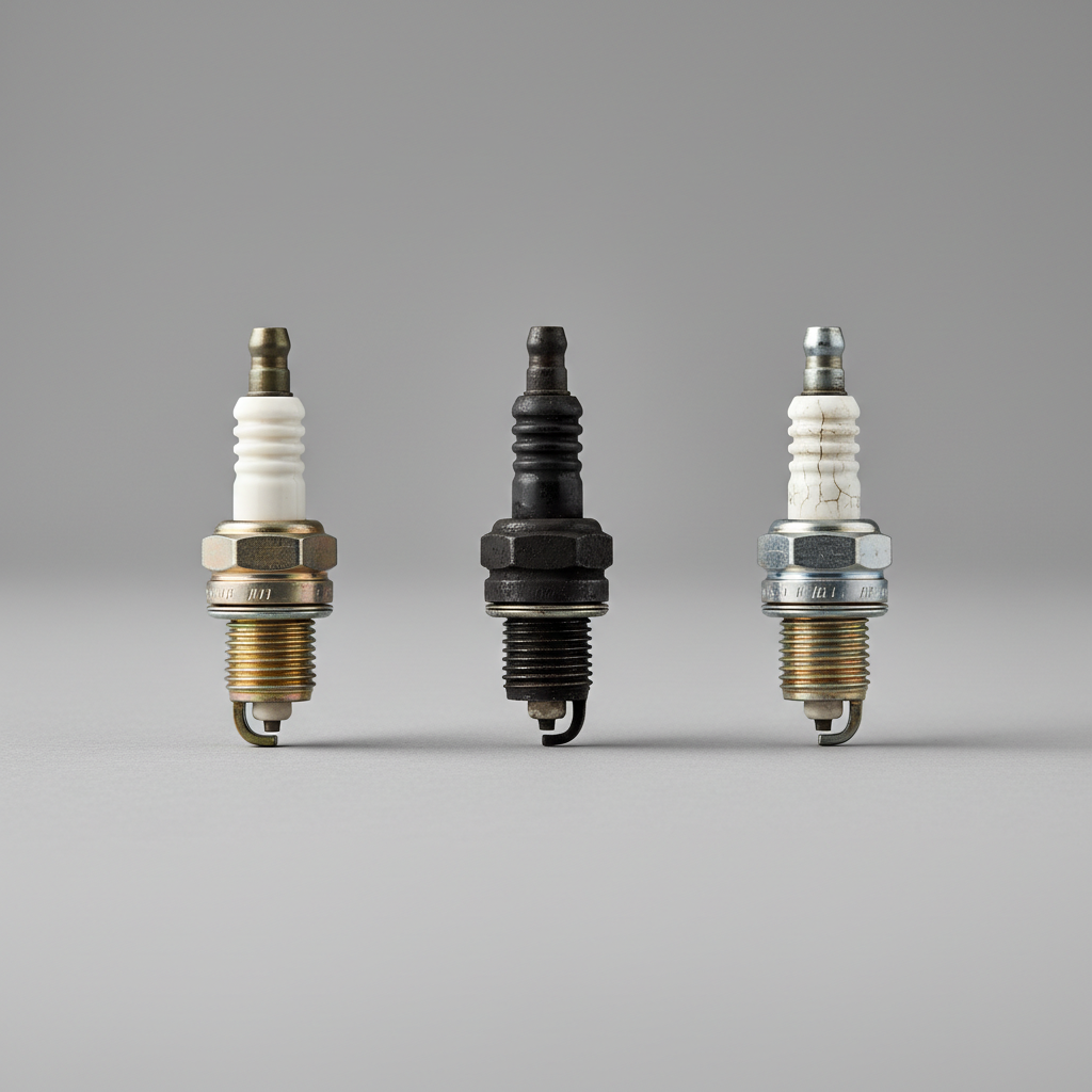 Comparison of normal vs fouled spark plug tips for condition checking