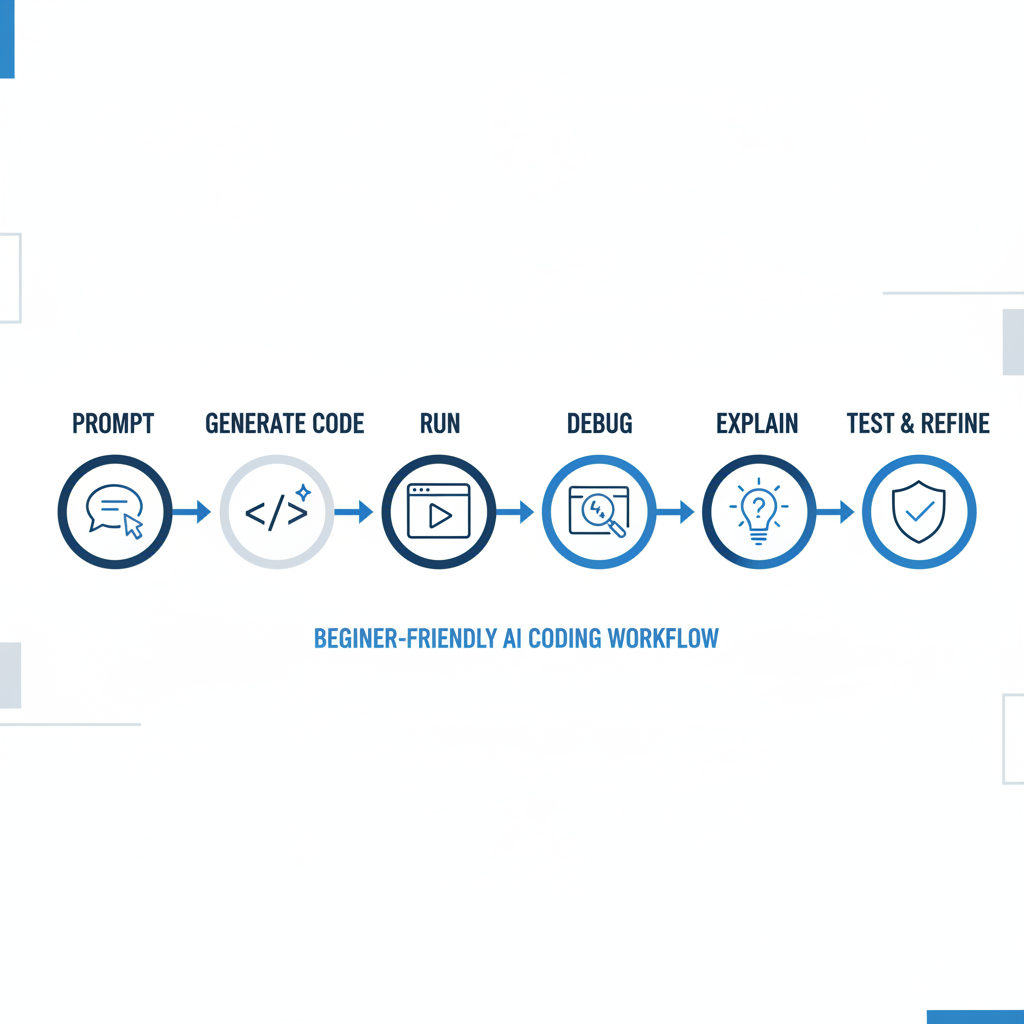Beginner-friendly workflow for AI code generation with steps from prompt to testing