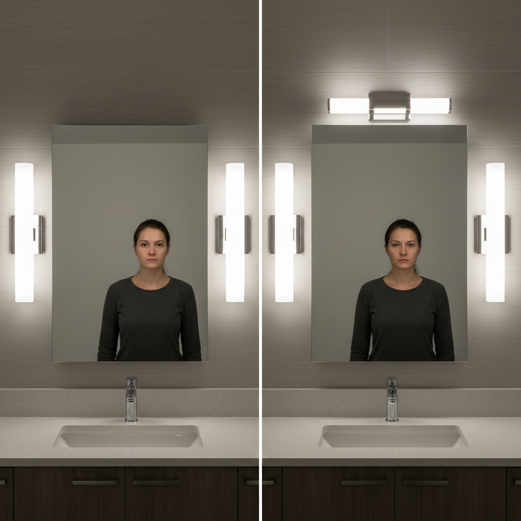 Bathroom mirror lighting comparison with sconces vs overhead light bar