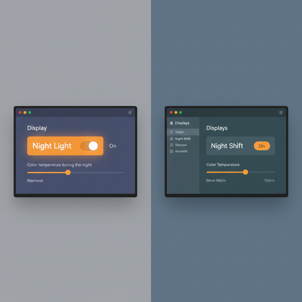 Windows Night Light and macOS Night Shift blue light reduction comparison