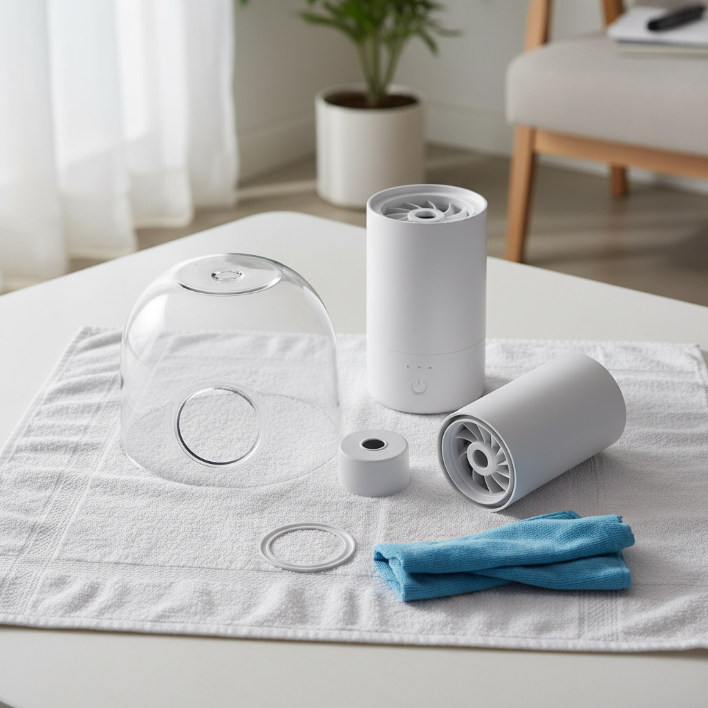 Drying humidifier tank and parts on a clean towel to prevent mold