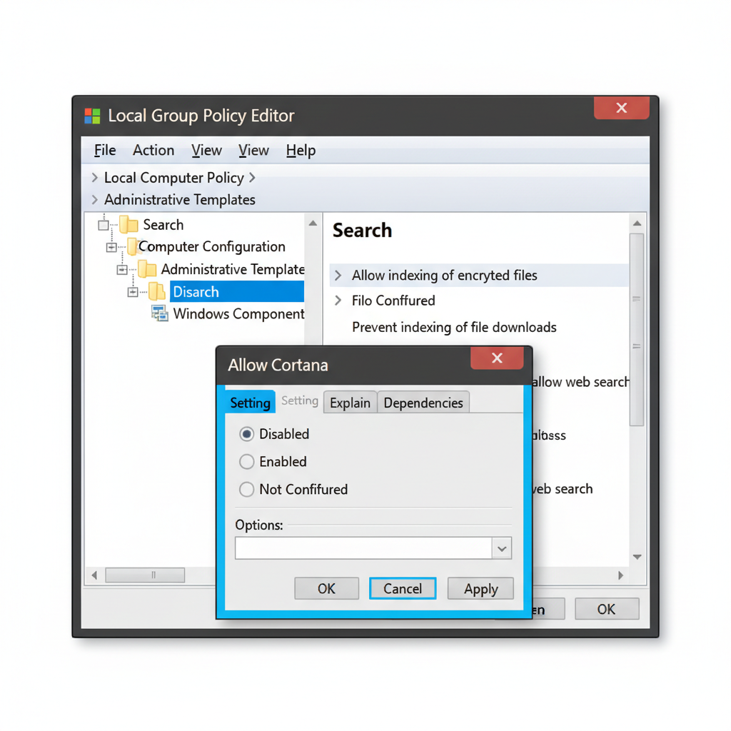 Group Policy Editor setting Allow Cortana set to Disabled on Windows 11 Pro