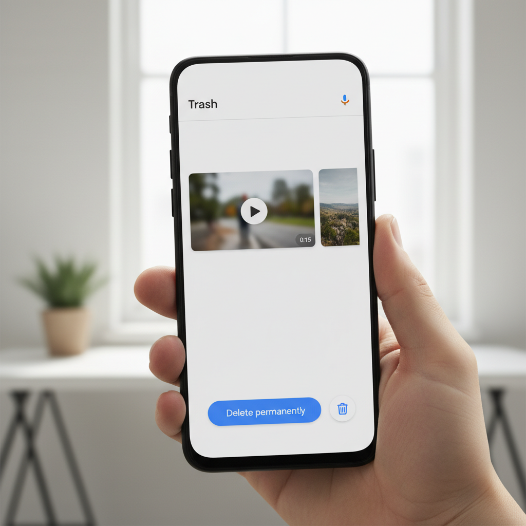Google Photos Trash folder on Android with restore button highlighted