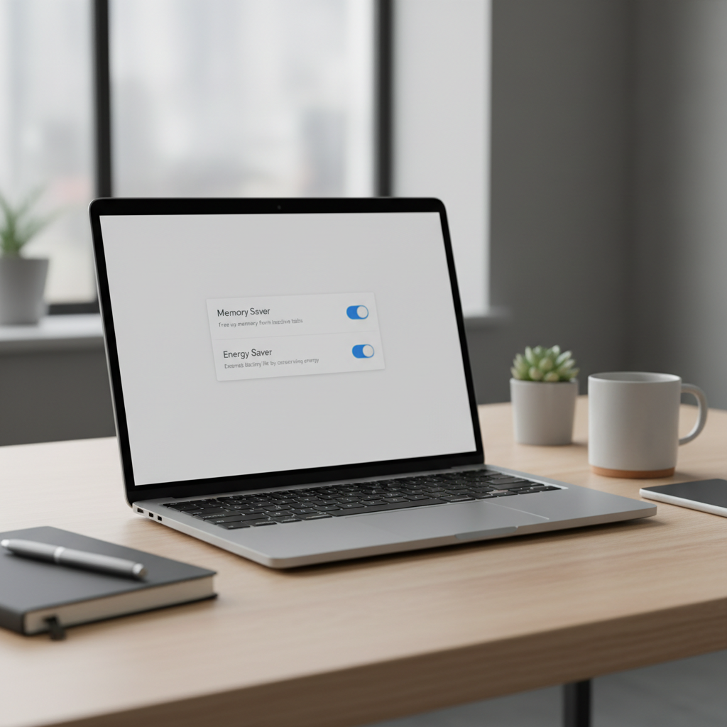 Chrome performance settings page with Memory Saver and Energy Saver toggles