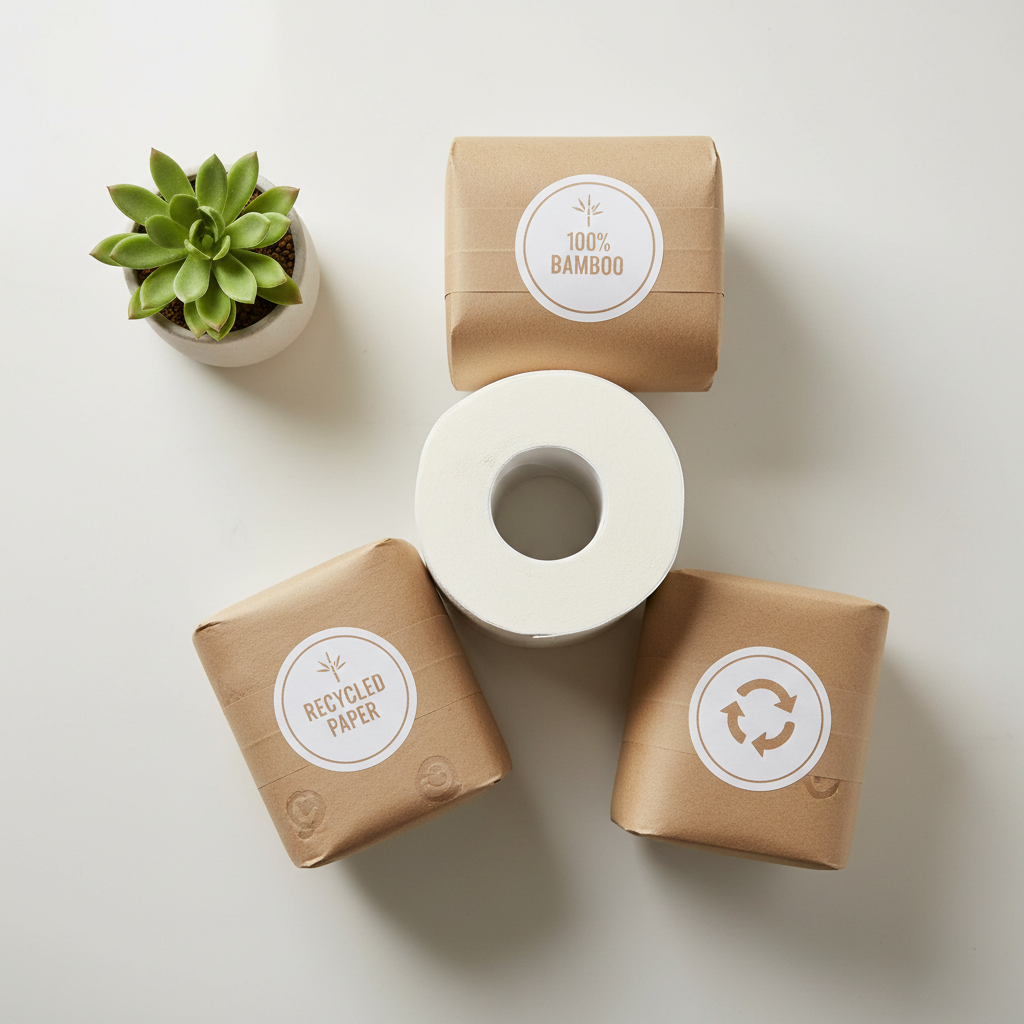 Eco friendly toilet paper options laid out for sensitive skin comparison