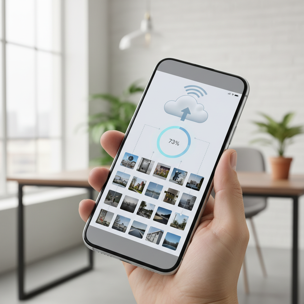 Phone uploading photos to cloud automatically over Wi‑Fi