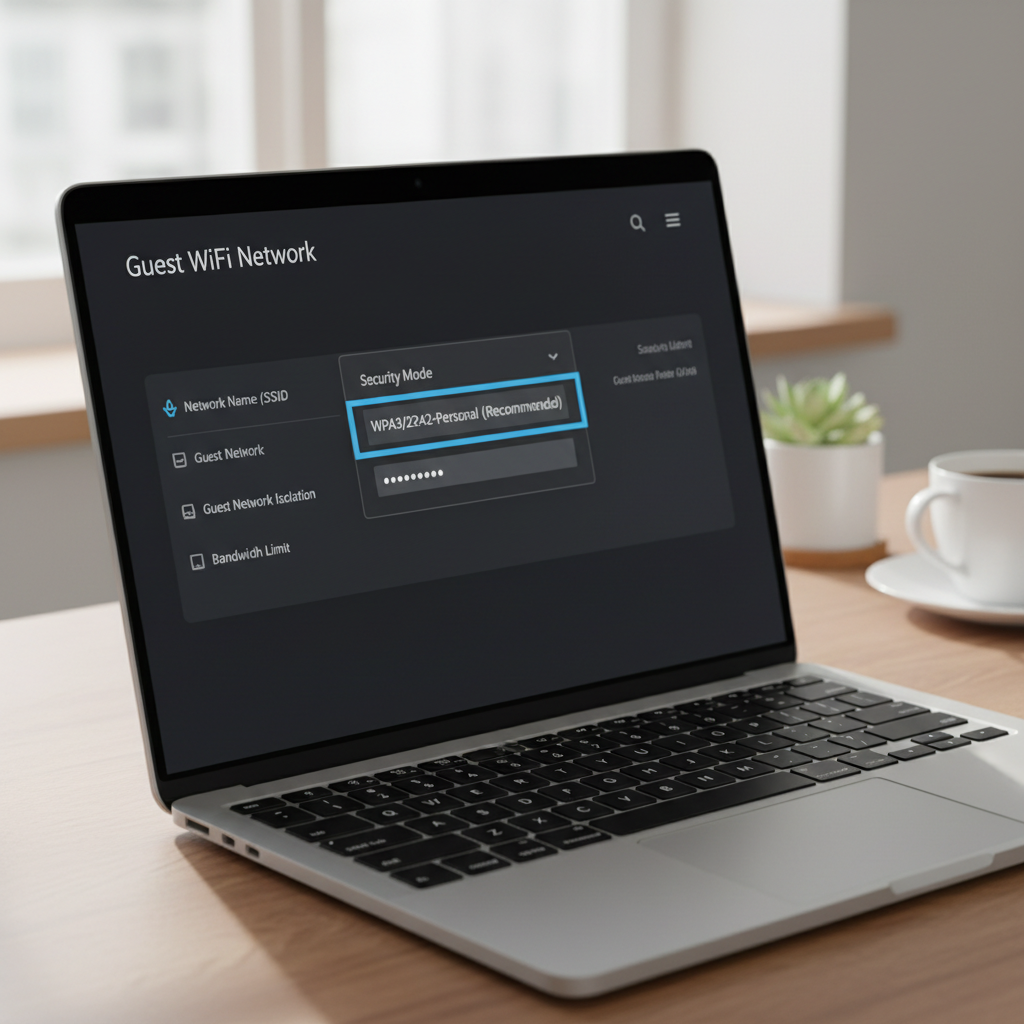Router security settings showing WPA2/WPA3 for guest WiFi