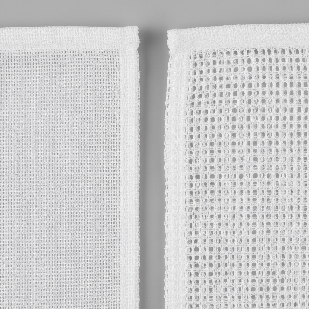 Close-up of fine mesh vs coarse mesh laundry bag material