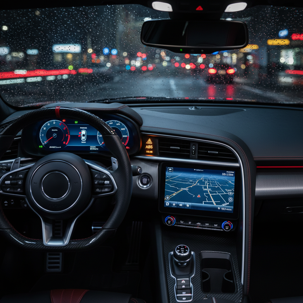 ABS warning light and traction control indicators on a car dashboard