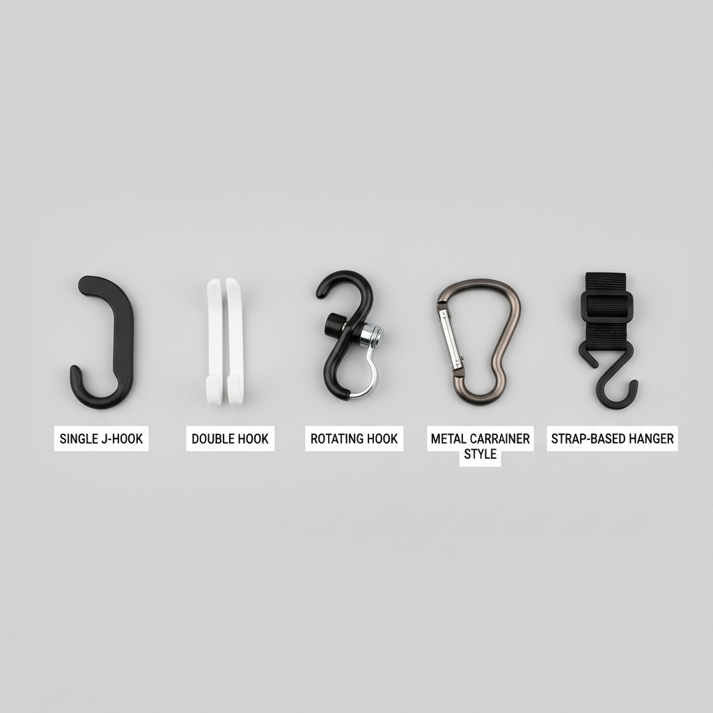 Comparison of different headrest hook designs for bags and purses
