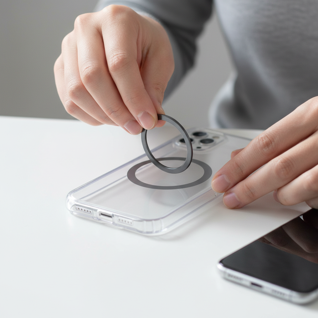 Installing a magnetic ring on a phone case for a stable car phone mount connection