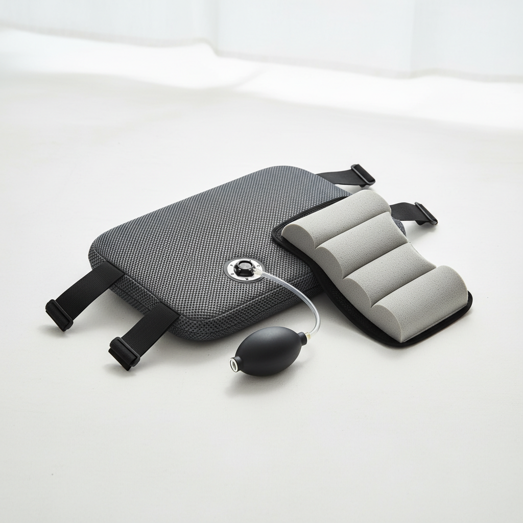 Comparison of adjustable lumbar cushion features like straps, air pump, and breathable mesh