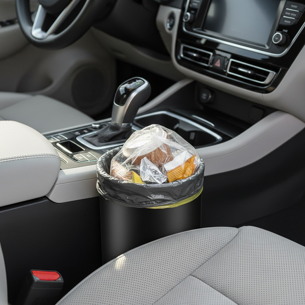 Leak-proof car trash bag preventing spills in a center console trash can