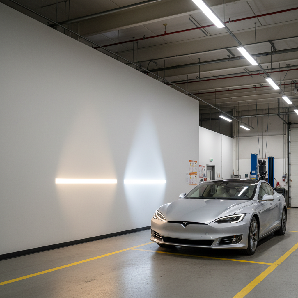 Correct headlight beam pattern check against a garage wall