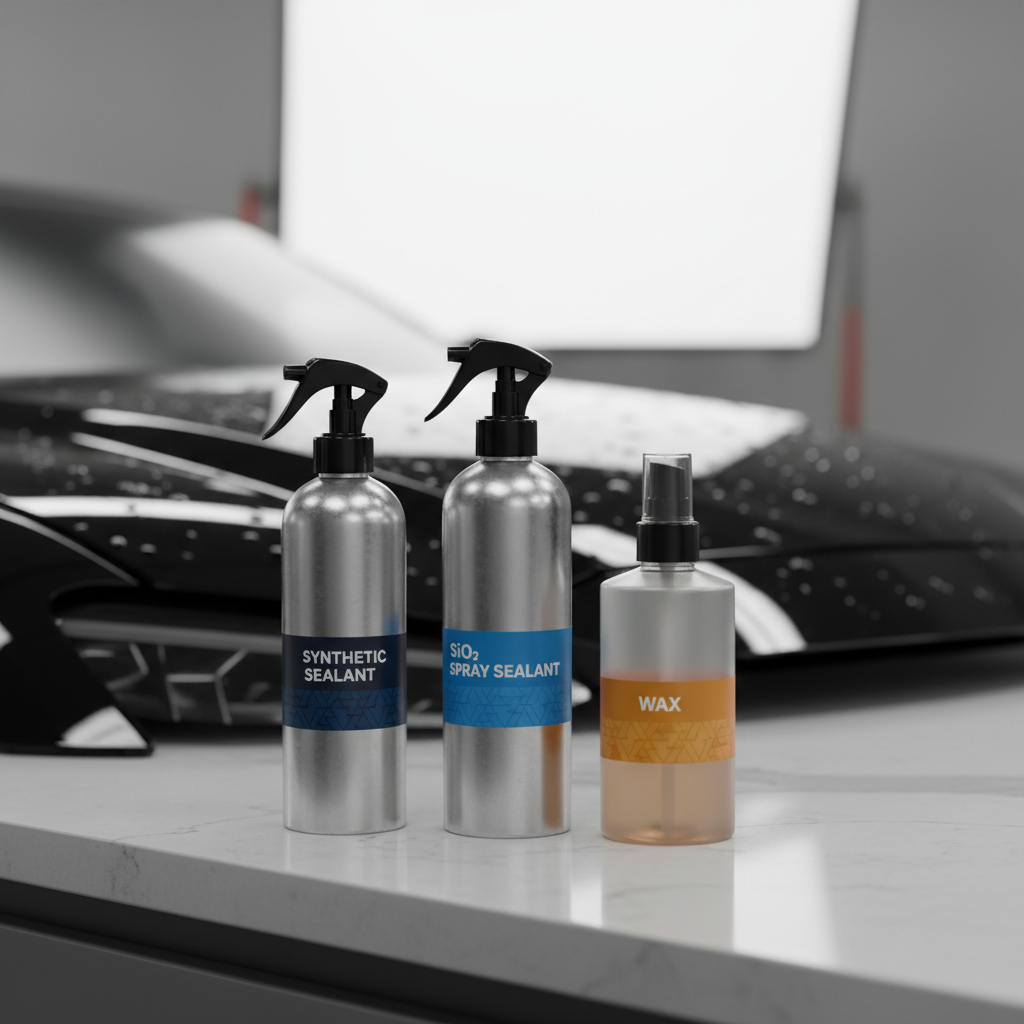 Comparison of car paint protection products including synthetic sealant and SiO2 spray sealant