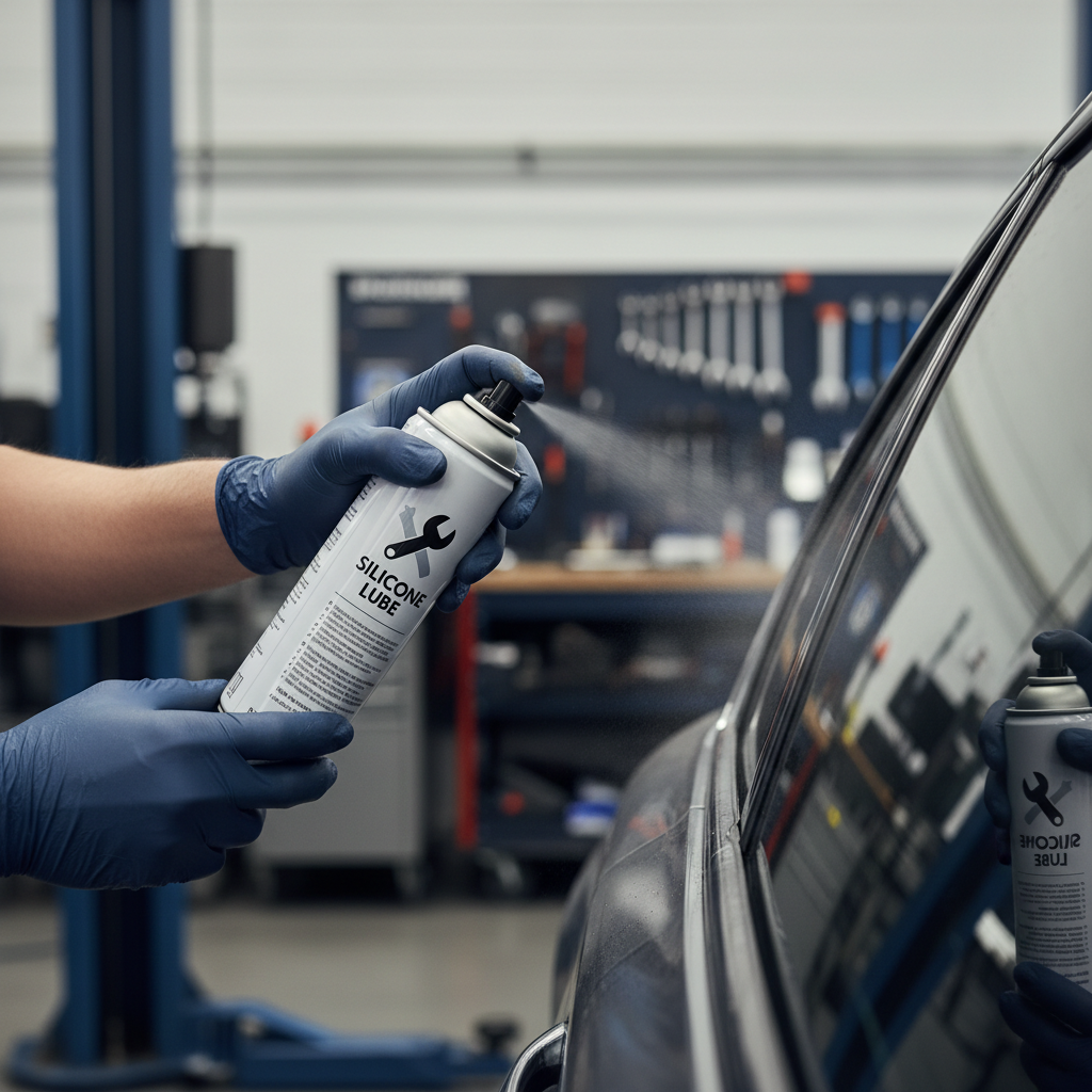 Applying silicone lubricant to car window run channel to reduce friction