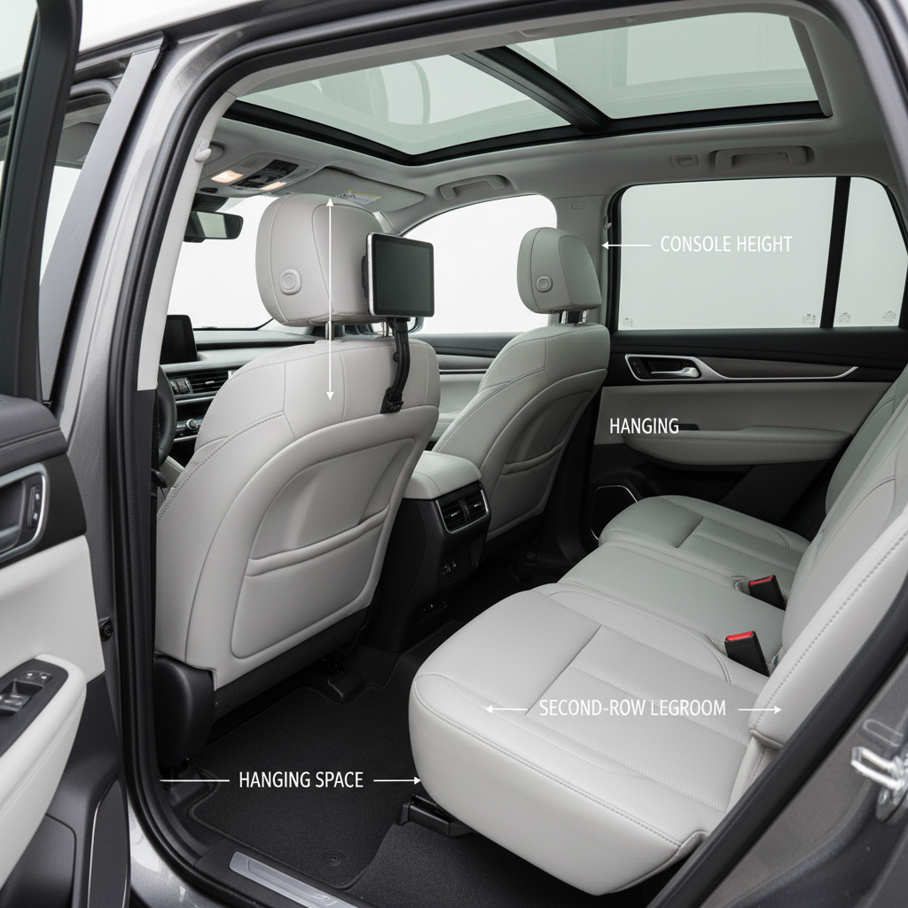 SUV interior measurement points for choosing a car trash can size and mounting spot