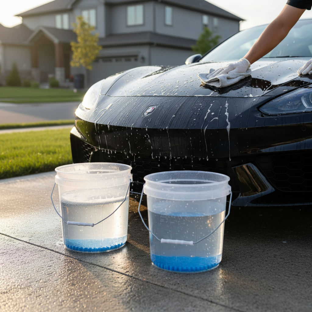 Two-bucket hand wash and microfiber drying for ceramic coated car