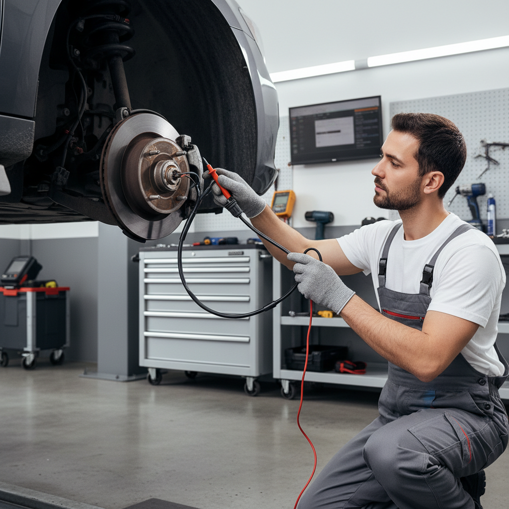 Inspecting wheel speed sensor wiring and connector near the front wheel