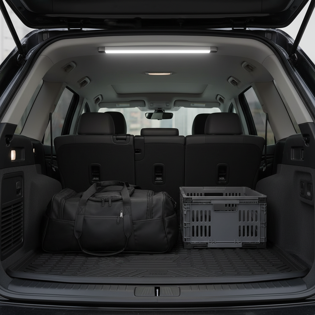 Proper placement of a rechargeable motion sensor trunk light on SUV cargo trim