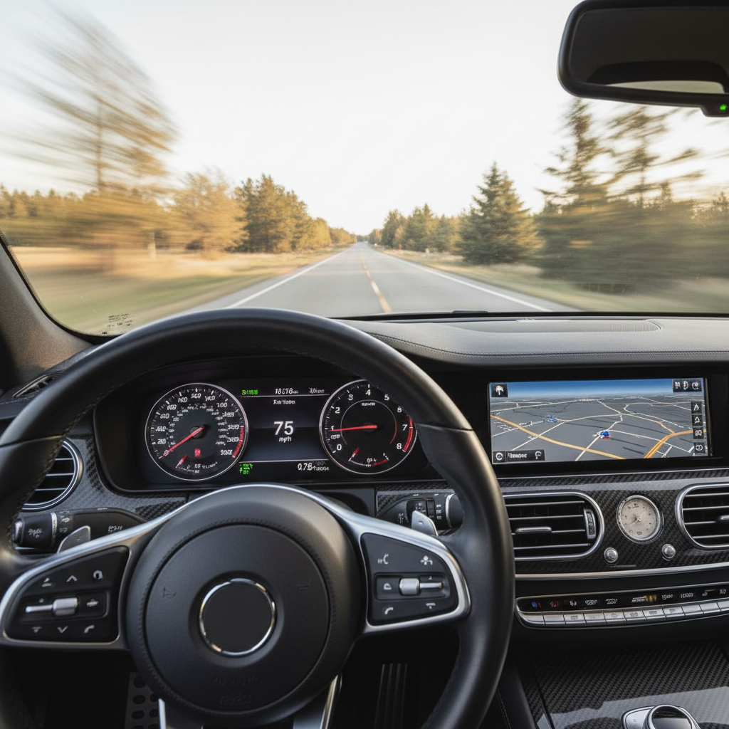 Car dashboard showing rising RPM while accelerating, a common sign of transmission slipping