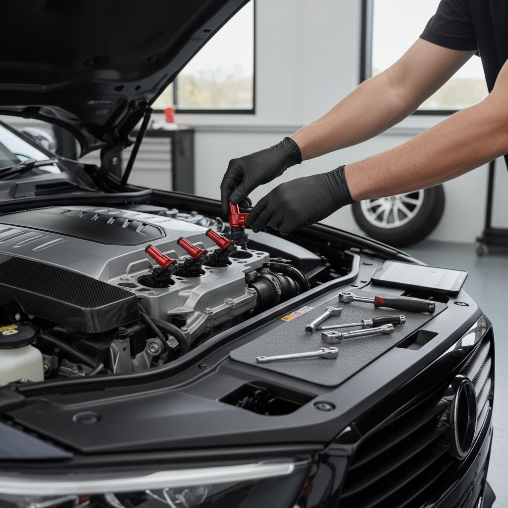 Technician swapping ignition coil between cylinders to confirm misfire moves