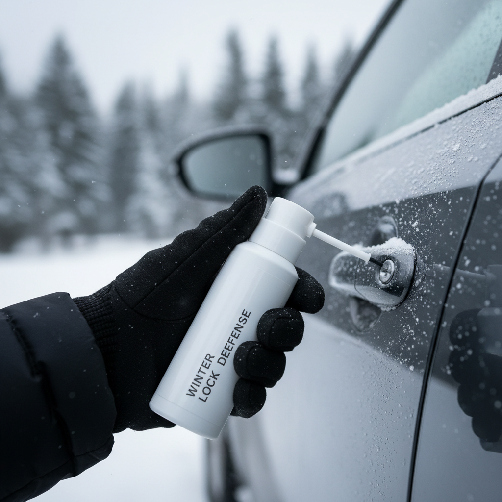 Applying car lock de-icer with a precision nozzle into a keyhole