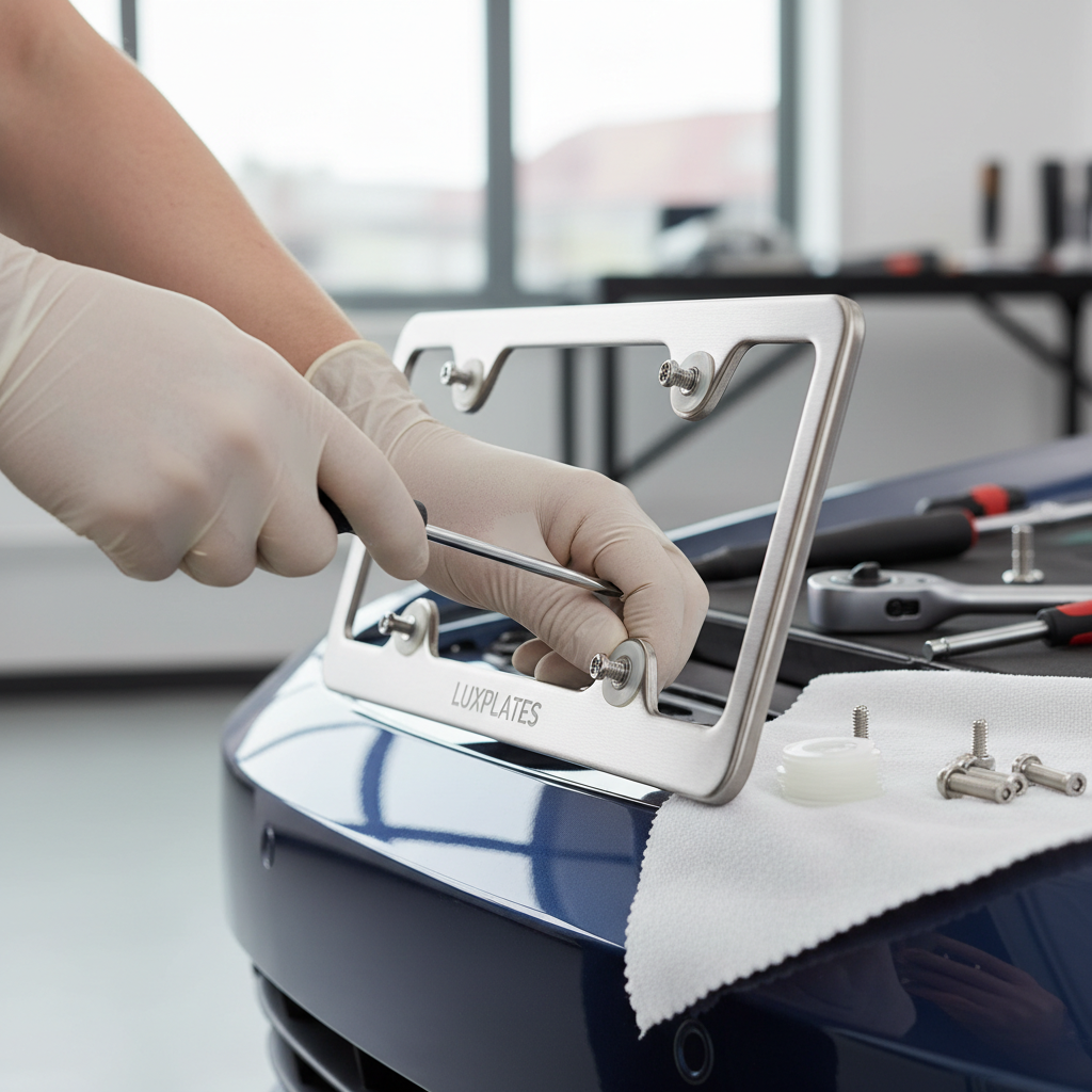 Installing a license plate frame with stainless screws and nylon washers
