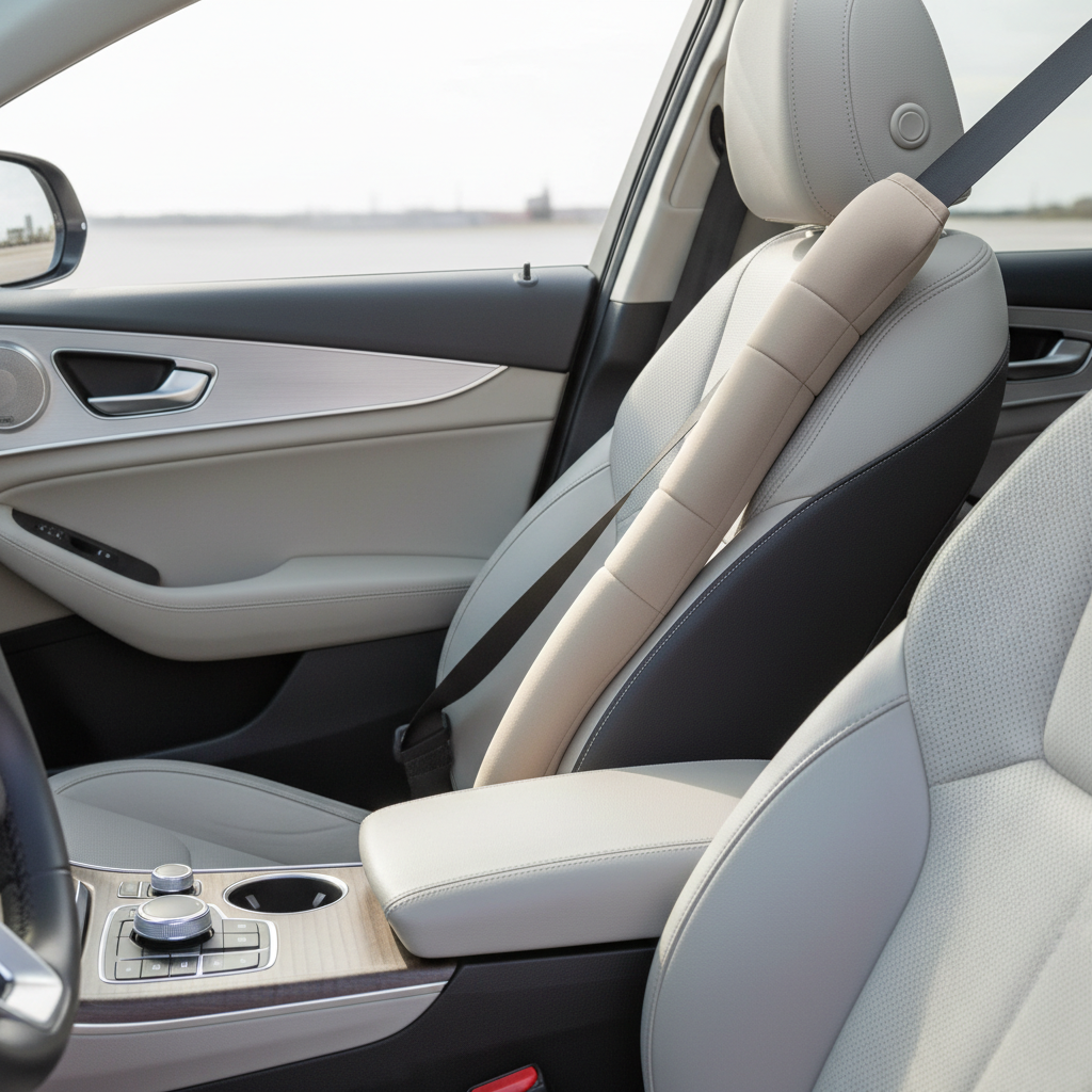 Seat belt pad positioned on a car shoulder belt for comfort without twisting