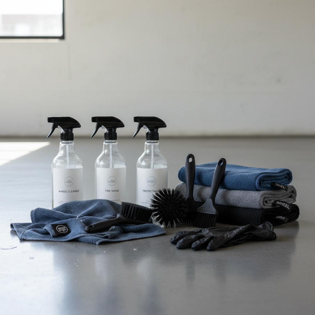 Waterless wheel cleaning kit with microfiber towels and wheel-safe spray