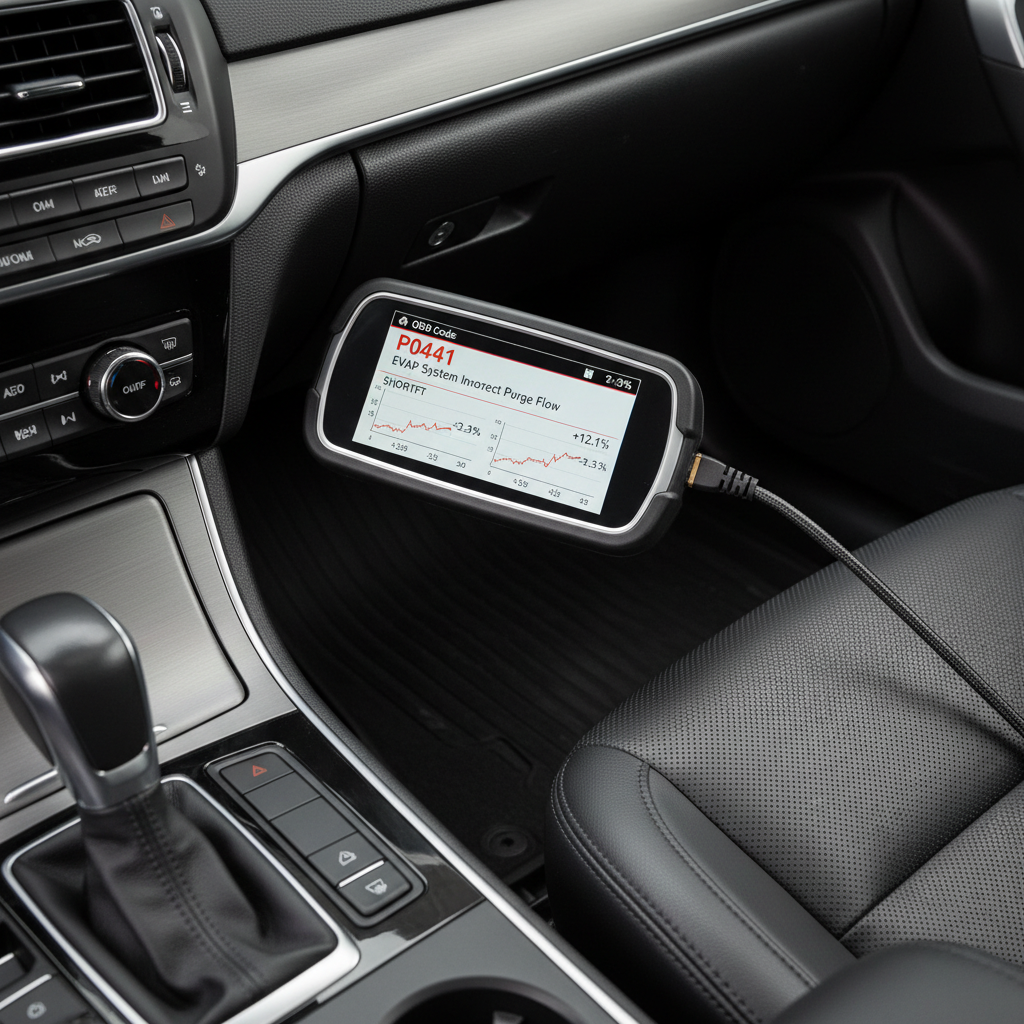 OBD2 scan tool reading EVAP purge codes and live data