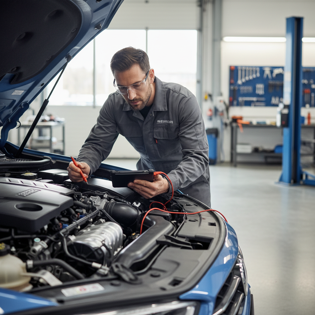 Mechanic diagnosing fuel delivery issue on a car engine bay