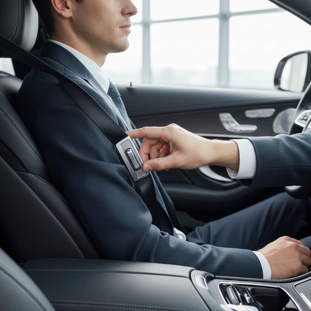 Driver adjusting shoulder belt height anchor for better belt positioning and comfort