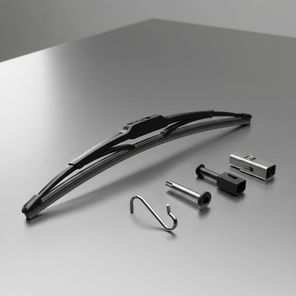 Beam windshield wiper blade and wiper arm connector types close-up