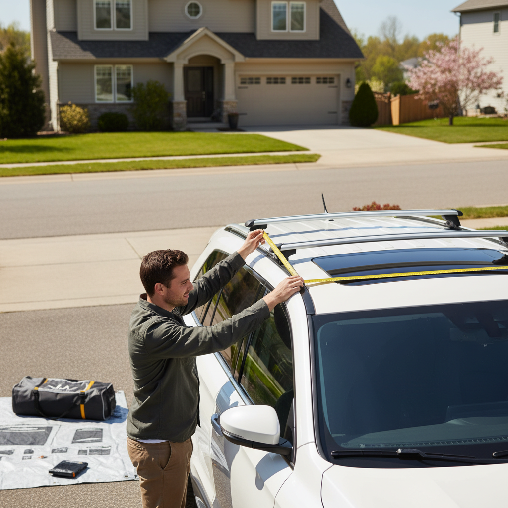 Measuring SUV roof area for choosing a car roof cargo bag size