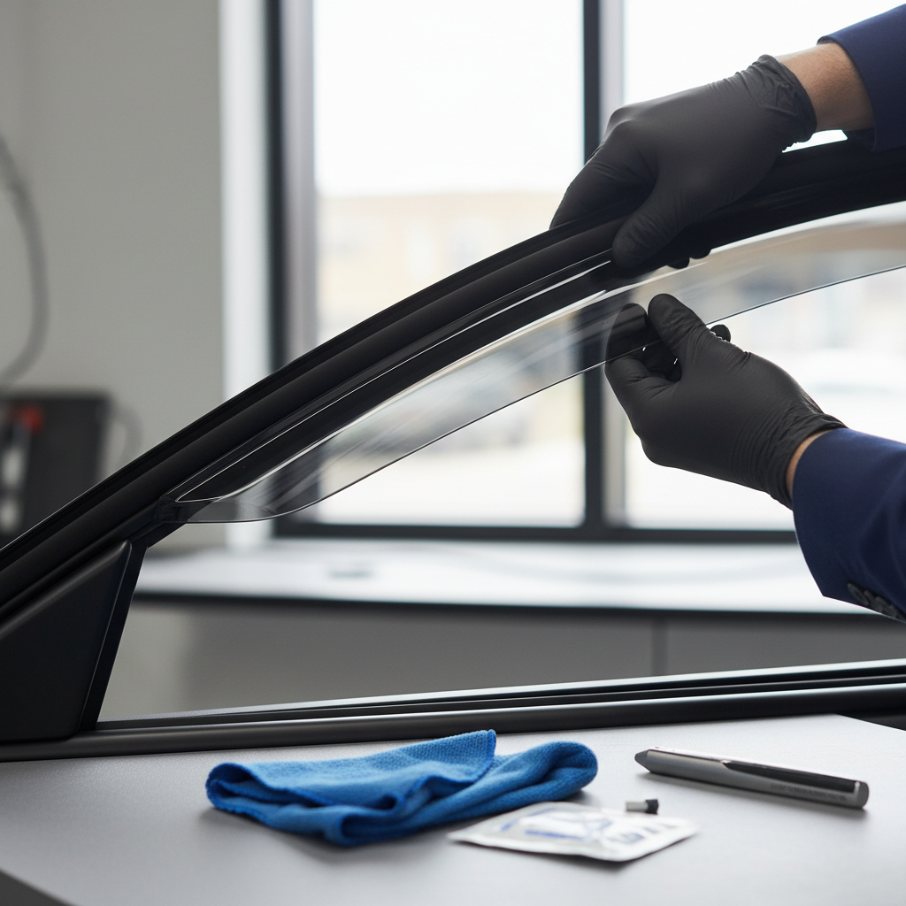 Close-up of in-channel window vent visor installation on a car door with clean trim