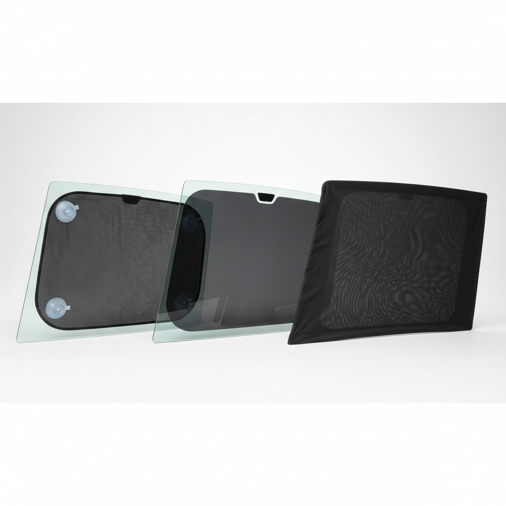 Comparison of suction cup, static cling, and sock-style car window sun shades