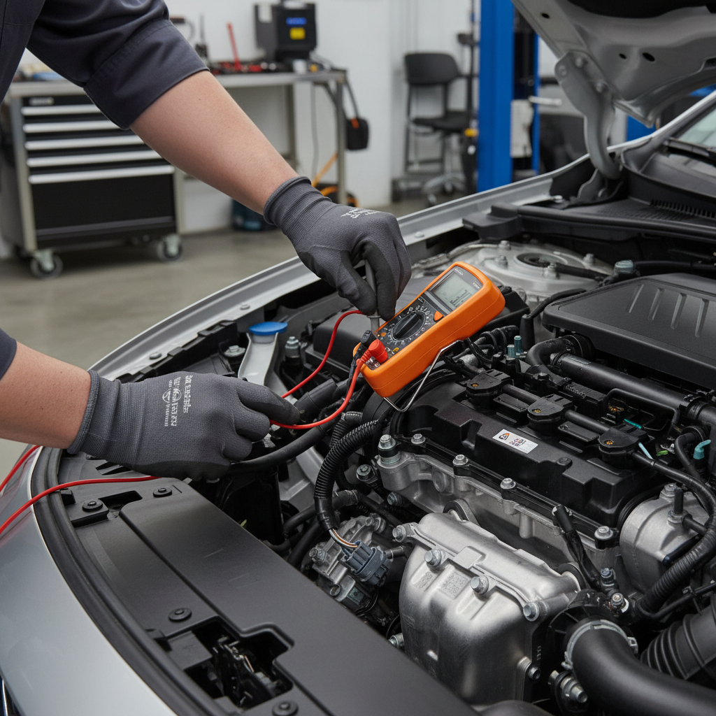 Multimeter testing crankshaft position sensor wiring and signal